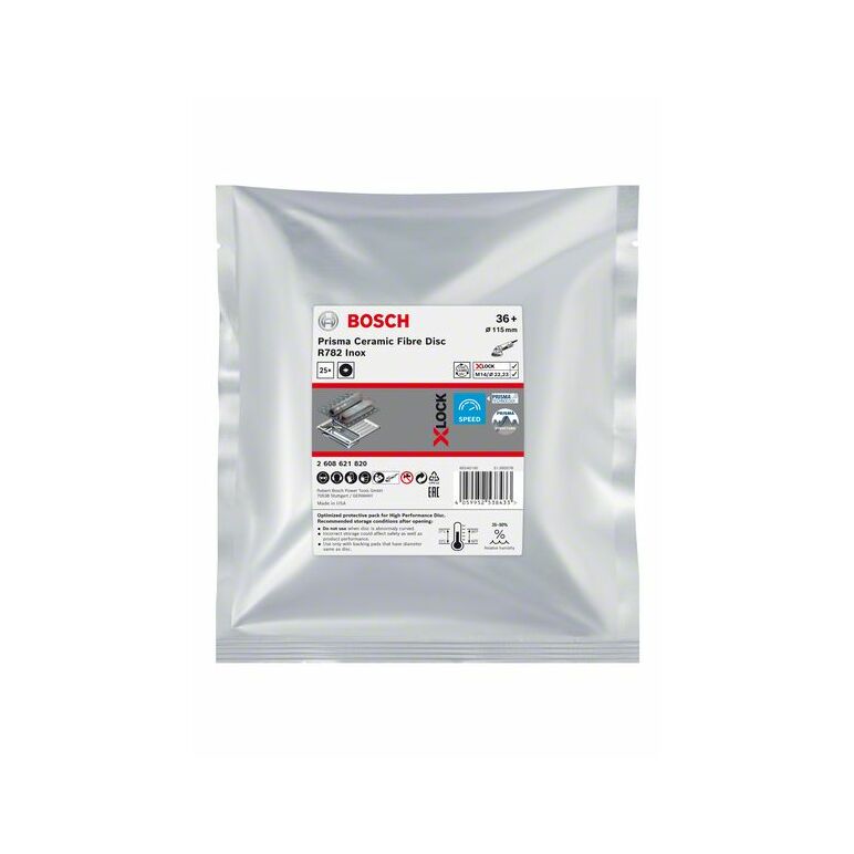 Bosch X-LOCK Prisma Ceramic Fiberscheibe, R782 Inox, 115 mm, 22,23 mm, G 36 (2 608 621 820), image 