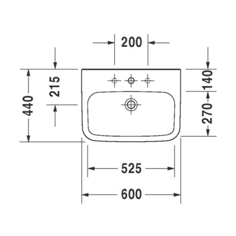 Duravit Waschtisch MED DURASTYLE ohne Überlauf, mit Hahnlochbank, 600 x 440 mm, 1 Hahnloch weiß, image _ab__is.image_number.default