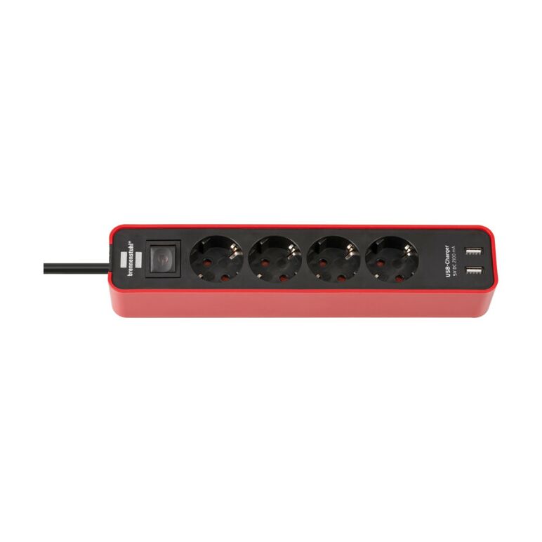 Brennenstuhl Ecolor Steckdosenleiste 4-fach mit USB-Ladebuchse 1,5m Kabel rot/schwarz, image 
