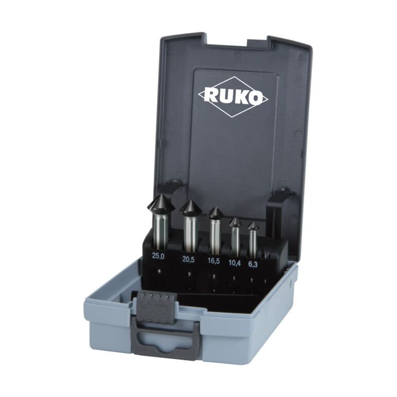 RUKO Kegel- und Entgratsenker-Satz ULTIMATECUT DIN 335 Form C 90 Grad HSS Co 5 RUnaTEC in ABS-Kunststoffkassette 6,3 - 25 mm, image 