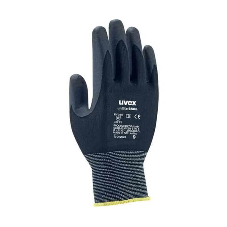 Uvex Schutzhandschuhe uvex unilite 6605, Innenhand und Fingerspitzen mit Nitrilkautschuk (NBR)-Schaum-Beschichtung, image 