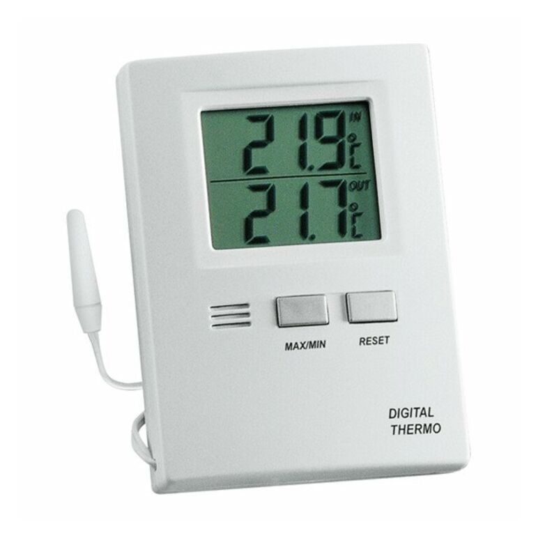 Thermometer Messber.auß.-50 b.70GradC/in.-10 b.60GradC H85xB60xT15mm Ku., image 
