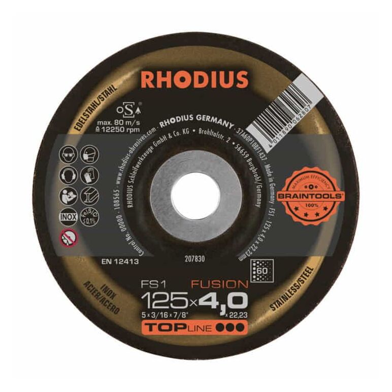 RHODIUS TOPline FS1 FUSION Schruppscheibe 125 x 4,0 x 22,23 mm K60 INOX, image 
