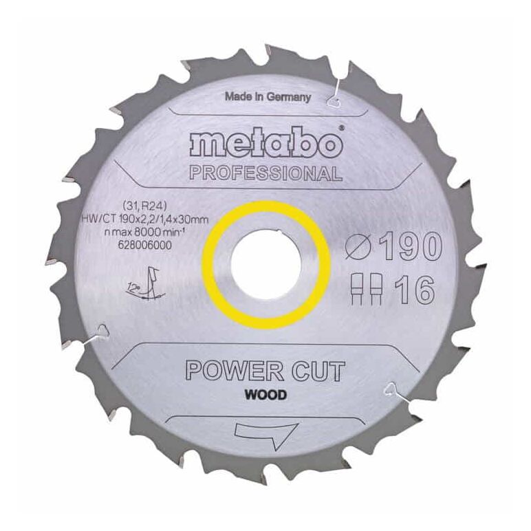 Metabo Sägeblatt "power cut wood - professional", 190x2,6/1,8x20, Z14 WZ 25°, image 