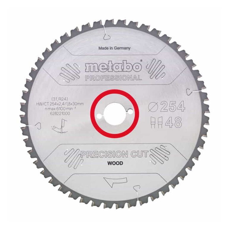 Metabo Sägeblatt "precision cut wood - professional", 250x2,8/1,8x30, Z34 WZ 15°, image 