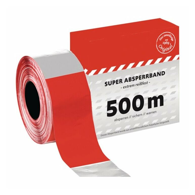 Absperrband L.500 m B.80mm rot/weiß geblockt 500m/Karton, image 