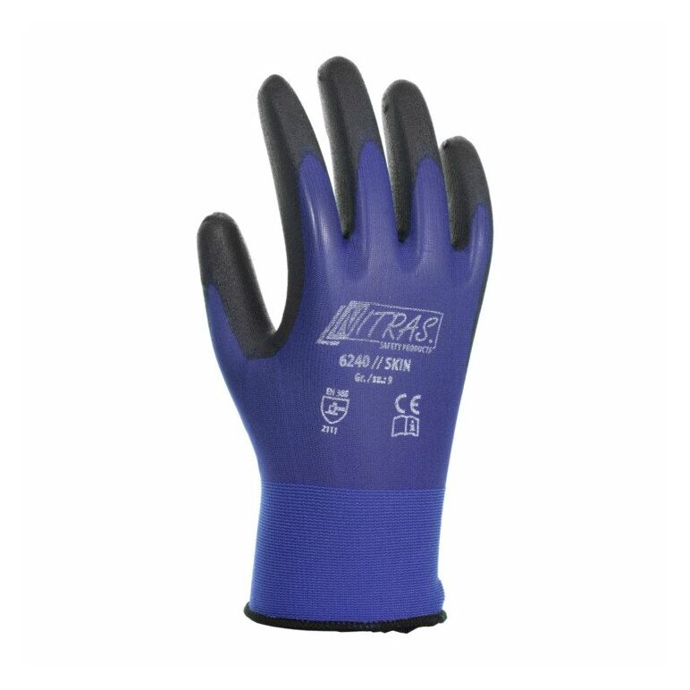 Handschuhe Nitras Skin Gr.9 blau/schwarz EN 388 PSA II Nyl.m.PU NITRAS, image 