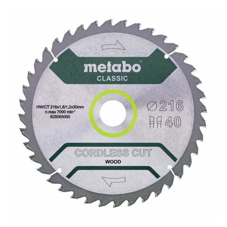 Metabo Sägeblatt "cordless cut wood - classic", 216x1,8/1,2x30 Z40 WZ 5° /B, image _ab__is.image_number.default