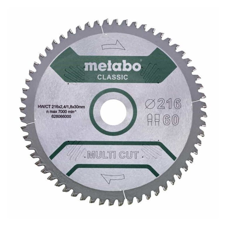 Metabo Sägeblatt "multi cut cut - classic", 254x2,6/1,8x30 Z60 FZ/TZ 5°neg /B, image 