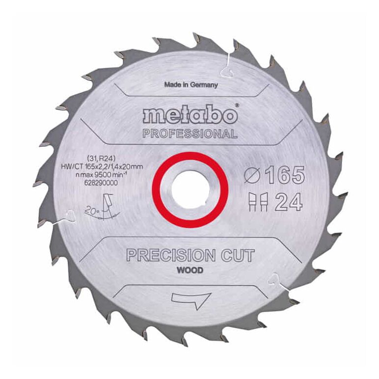 Metabo Sägeblatt "precision cut wood - professional", 165x2,2/1,4x20 Z24 WZ 20°, image 