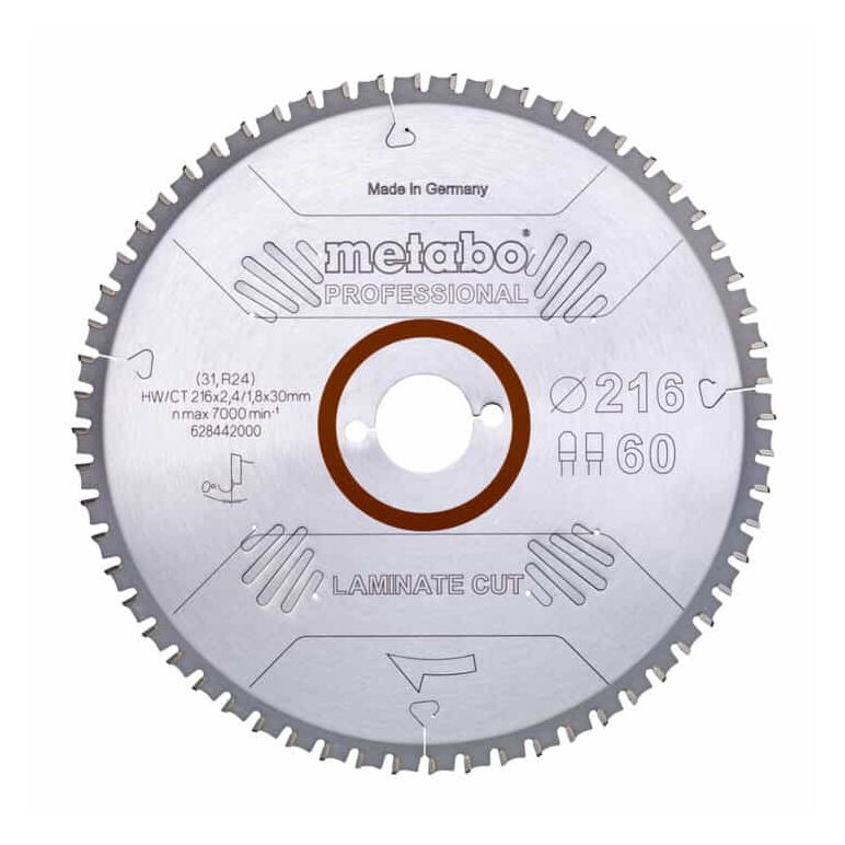 Metabo Sägeblatt "laminate cut - professional", 216x2,4/1,8x30 Z60 FZ/TZ 0°, image 