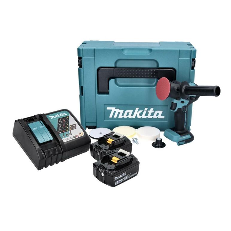 Makita DPV 300 RGJ Akku Schleifer Polierer 18 V 50 / 80 mm Brushless + 2x Akku 6,0 Ah + Ladegerät + Makpac, image 