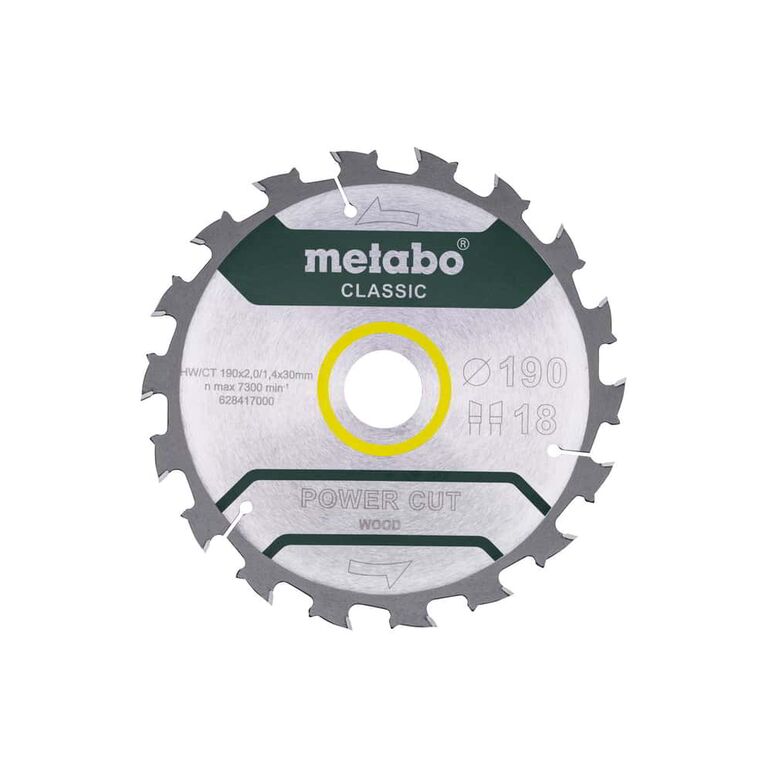 METABO Sägeblatt "power cut wood - classic", 190x2,2/1,4x30, Z18 WZ 5° /B (628417000), image 