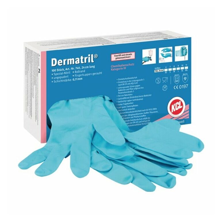 Einw.-Handsch.Dermatril 740 Gr.7 blau Nitril 100 St./Box, image 