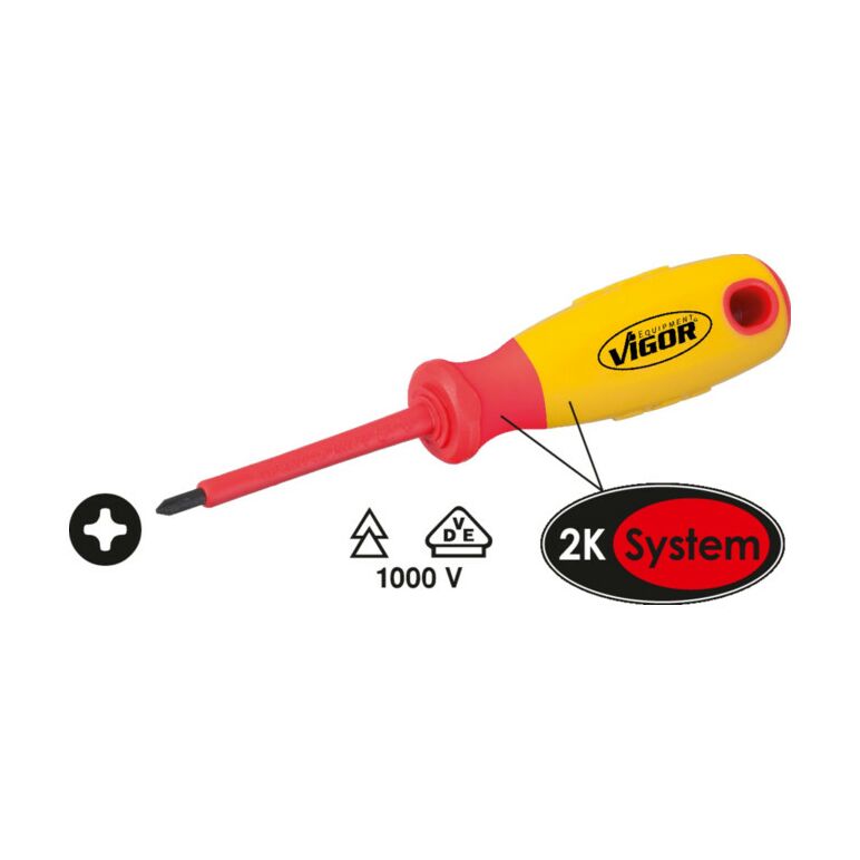 VIGOR VDE Kreuzschlitz-Schraubendreher V2062 Kreuzschlitz Profil PH PH 0 Gesamtlänge: 141 mm, image _ab__is.image_number.default