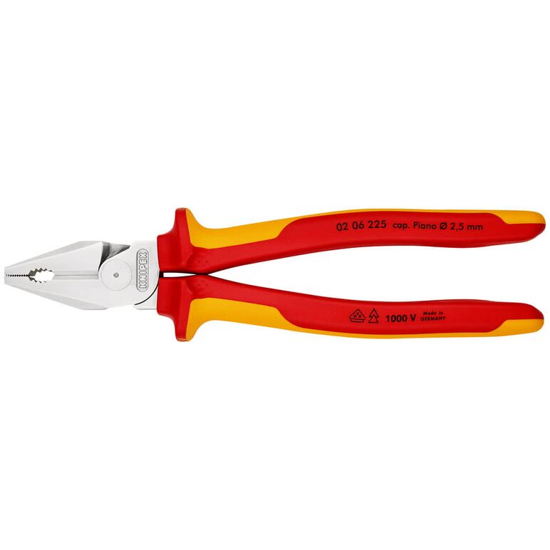 KNIPEX 02 06 225 Kraft-Kombizange isoliert mit Mehrkomponenten-Hüllen, VDE-geprüft verchromt 225 mm, image _ab__is.image_number.default