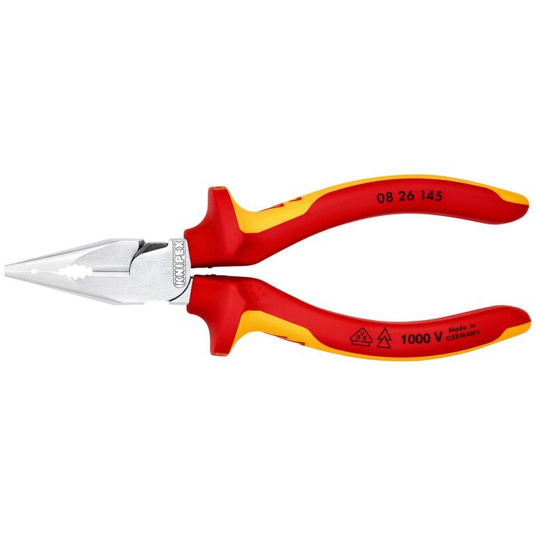 KNIPEX 08 26 145 Spitz-Kombizange isoliert mit Mehrkomponenten-Hüllen, VDE-geprüft verchromt 145 mm, image _ab__is.image_number.default