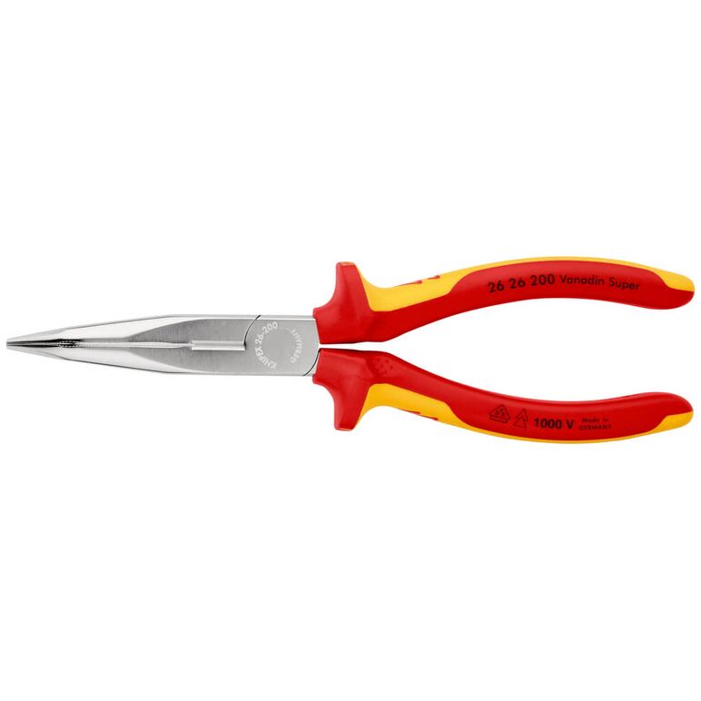 KNIPEX 26 26 200 SB Flachrundzange mit Schneide (Storchschnabelzange) isoliert mit Mehrkomponenten-Hüllen, VDE-geprüft verchromt 200 mm, image _ab__is.image_number.default