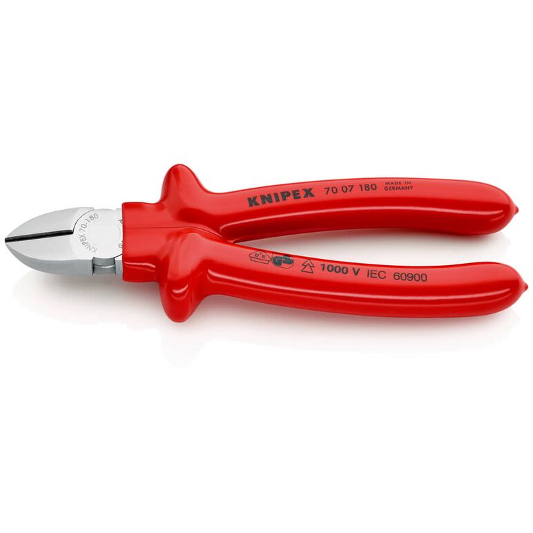 KNIPEX 70 07 180 Seitenschneider tauchisoliert, VDE-geprüft verchromt 180 mm, image 