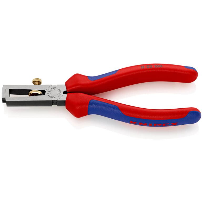 KNIPEX 11 02 160 SB Abisolierzange mit Öffnungsfeder, universal mit Mehrkomponenten-Hüllen schwarz atramentiert 160 mm, image 