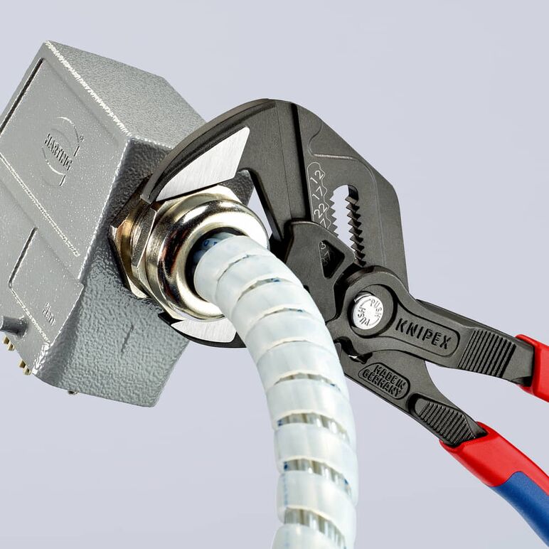 KNIPEX 86 02 250 Zangenschlüssel Zange und Schraubenschlüssel in einem Werkzeug mit Mehrkomponenten-Hüllen schwarz atramentiert 250 mm, image _ab__is.image_number.default