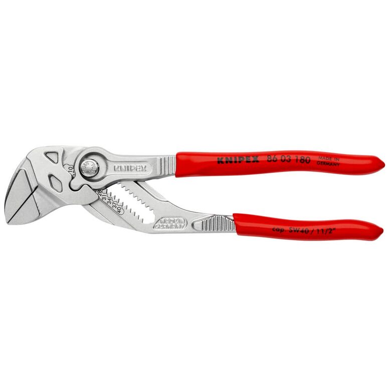 KNIPEX 86 03 180 SB Zangenschlüssel Zange und Schraubenschlüssel in einem Werkzeug mit Kunststoff überzogen verchromt 180 mm, image _ab__is.image_number.default