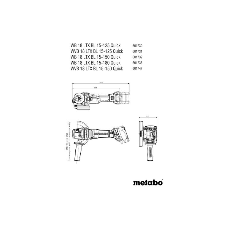Metabo WVB 18 LTX BL 15-150 Quick Akku-Winkelschleifer 18V Brushless 150mm + Koffer - ohne Akku - ohne Ladegerät (601747840), image _ab__is.image_number.default