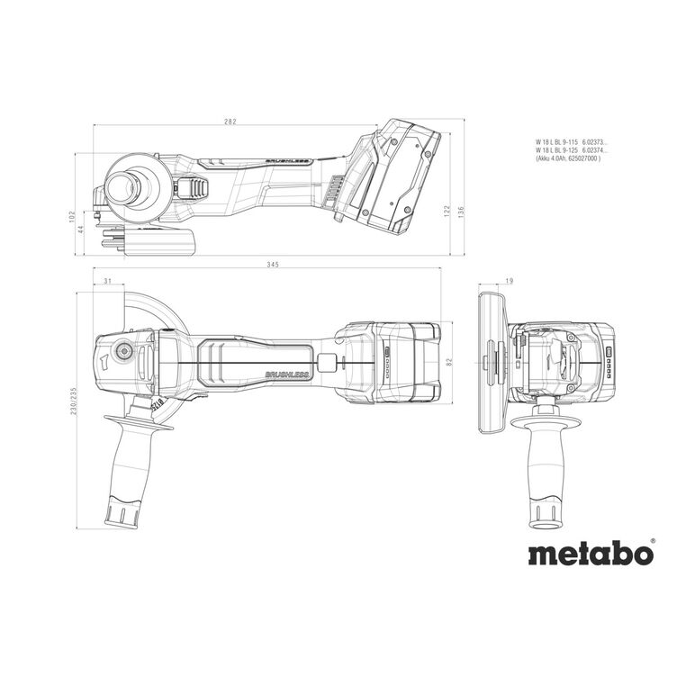 Metabo W 18 L BL 9-125 Akku-Winkelschleifer 18V Brushless 125mm + 2x Akku 4,0Ah + Ladegerät + Koffer, image _ab__is.image_number.default