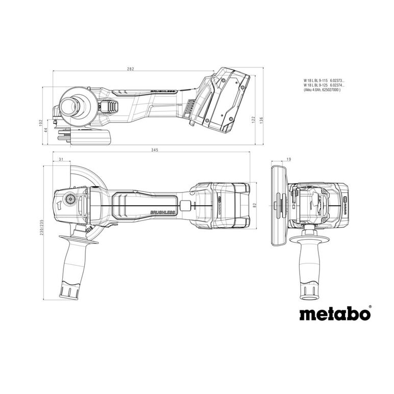 Metabo W 18 L BL 9-115 Akku-Winkelschleifer 18V Brushless 115mm - ohne Akku - ohne Ladegerät (602373850), image _ab__is.image_number.default