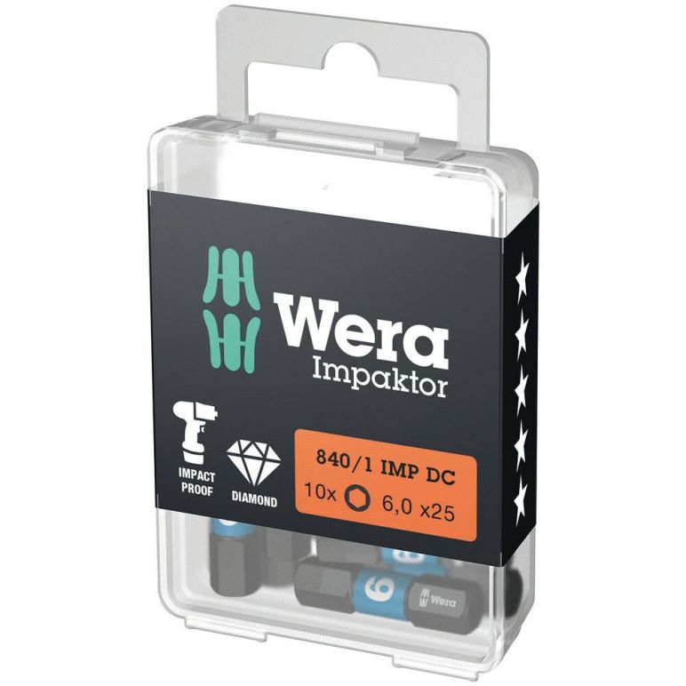 Wera 840/1 IMP DC Hex-Plus DIY Impaktor Bits 5 x 25 mm 10-teilig (05057605001), image 