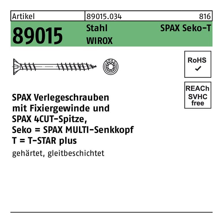 SPAX Verlegeschraube R 89015 Seko Fixiergew./Spitze/T-STAR, image 