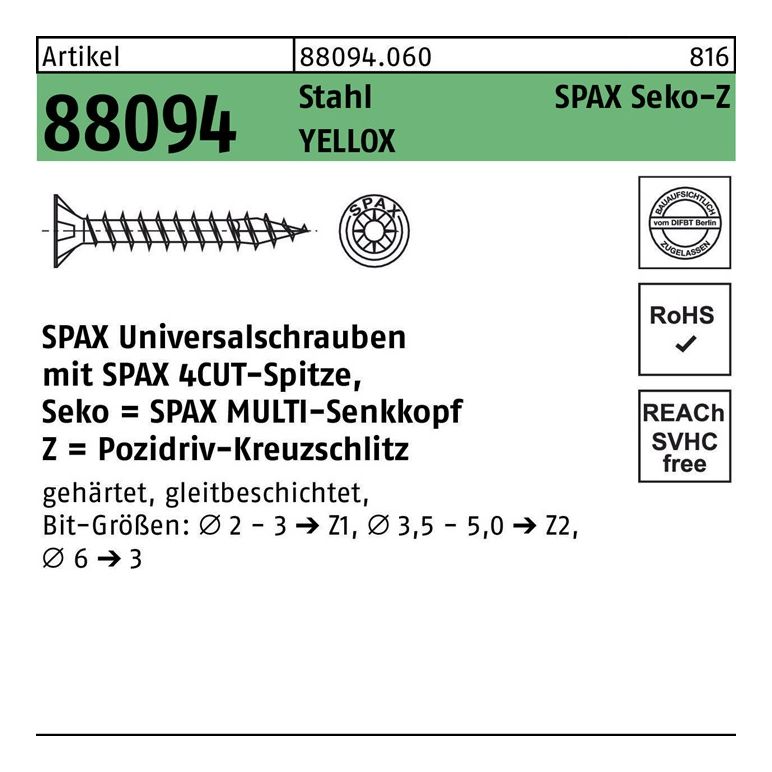 SPAX Schraube R 88094 Senkkopf m.Spitze/Kreuzschl.-PZ, image 