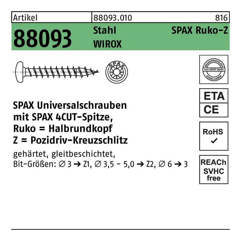SPAX Schraube R 88093 Ruko m.Spitze/Kreuzschlitz-PZ, image 