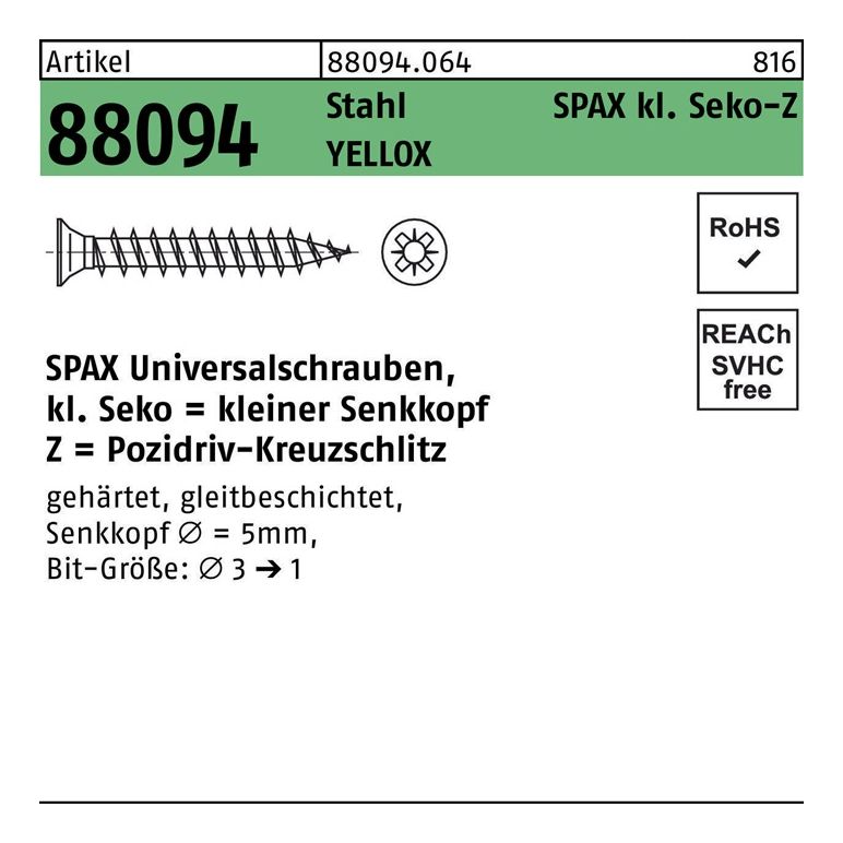 SPAX Schraube R 88094 Senkkopf kl. Spitze/Kreuzschl-PZ, image 