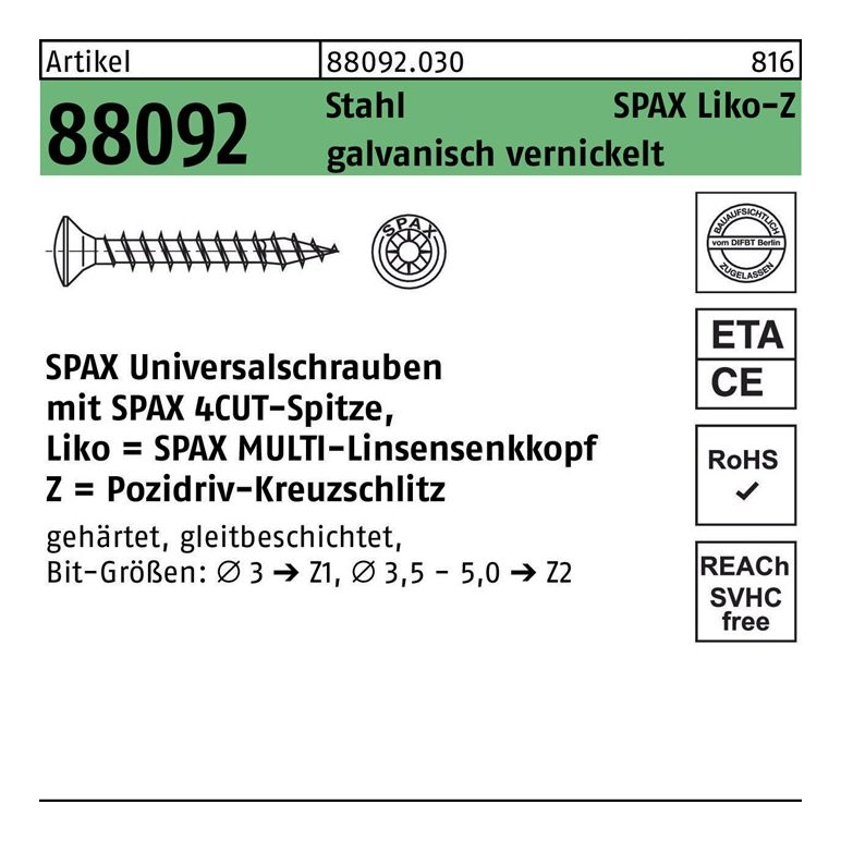 SPAX Schraube R 88092 Linsenkopf/Kreuzschlitz-PZ, image 