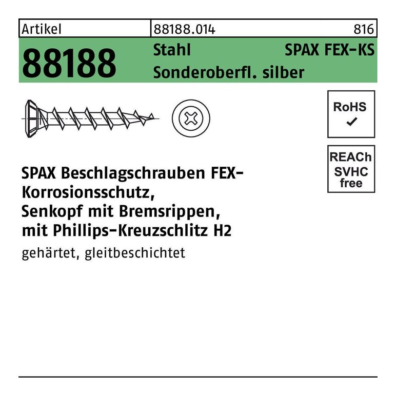 SPAX Beschlagschraube R 88188 Seko m.Kreuzschlitz-PH, image 