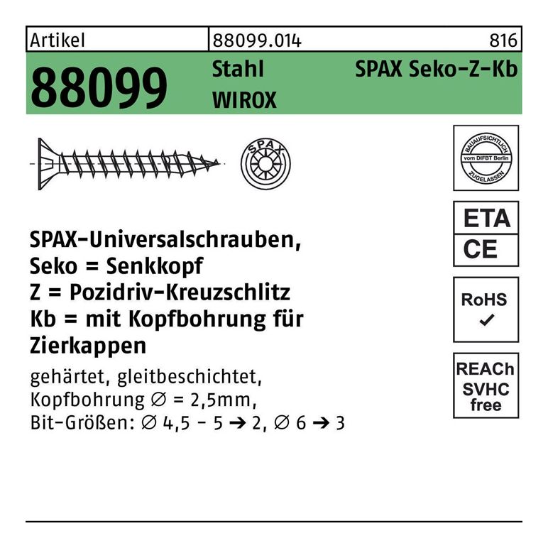 SPAX Spanplattenschraube R 88099 Seko m.Kreuzschlitz-PZ, image 