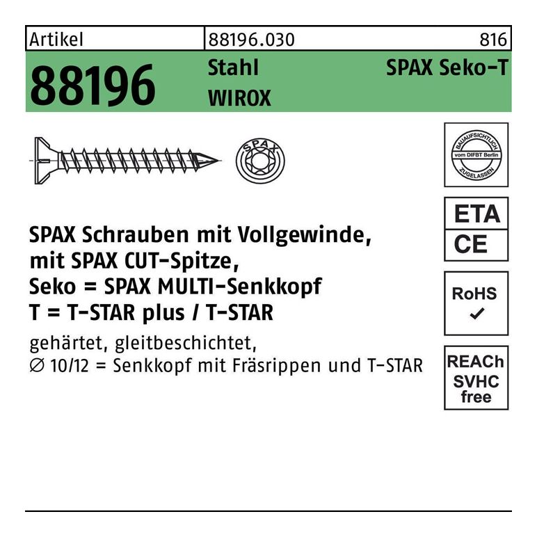 SPAX Schraube R 88196 Seko m.Spitze/T-STAR VG, image 
