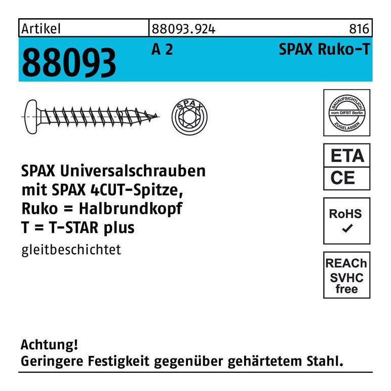 SPAX Schraube R 88093 Ruko m.Spitze/T-STAR VG, image 