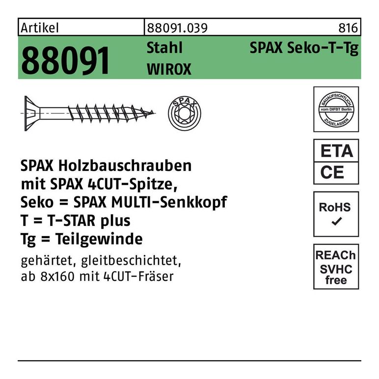 SPAX Schraube R 88091 Senkkopf/T-STAR TG, image 