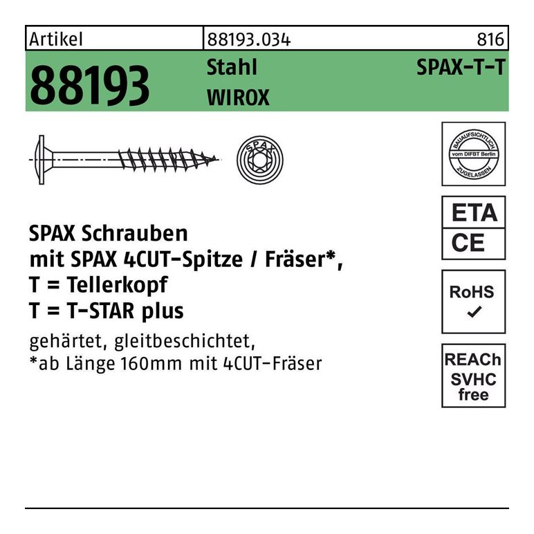 SPAX Tellerkopfschraube R 88193 m.Spitze/T-STAR, image 