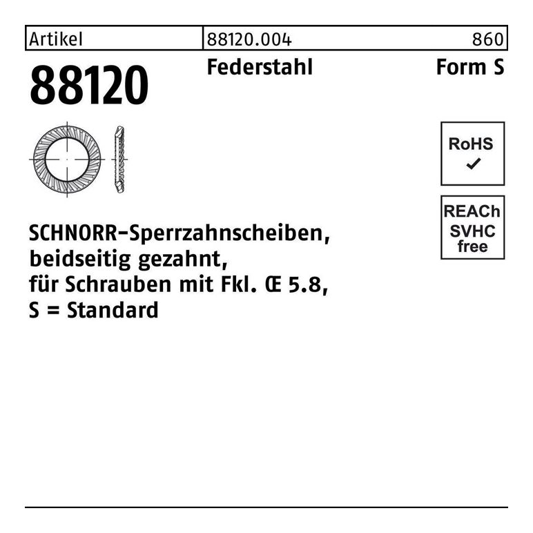 SCHNORR Sperrzahnscheibe R 88120 beidseitig gezahnt, image 