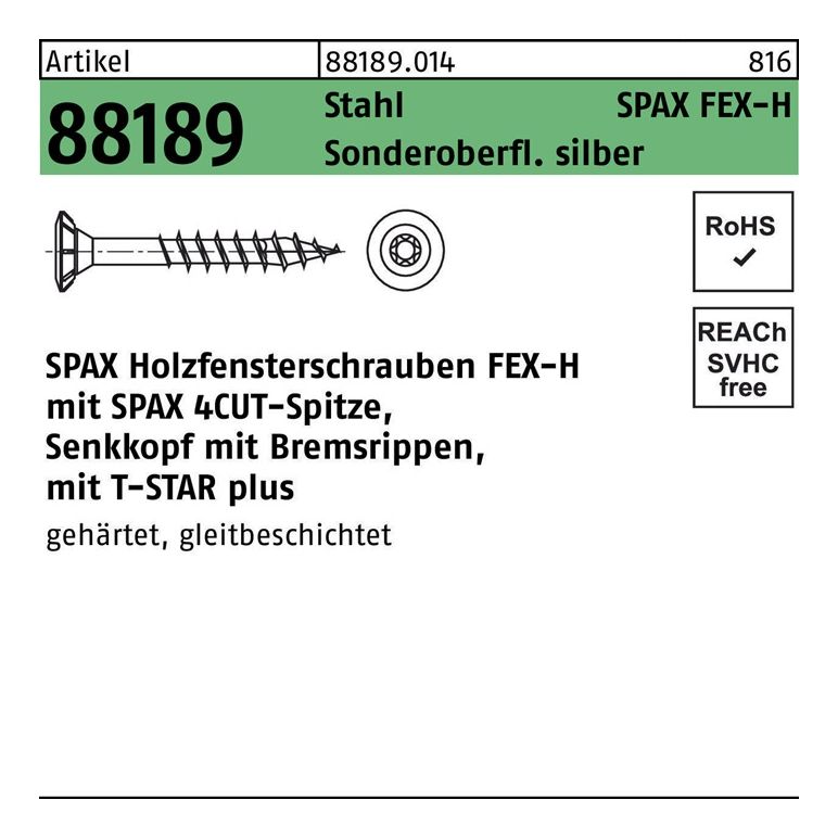 SPAX Holzfensterschraube R 88189 Seko Bremsrippen T-STAR, image 