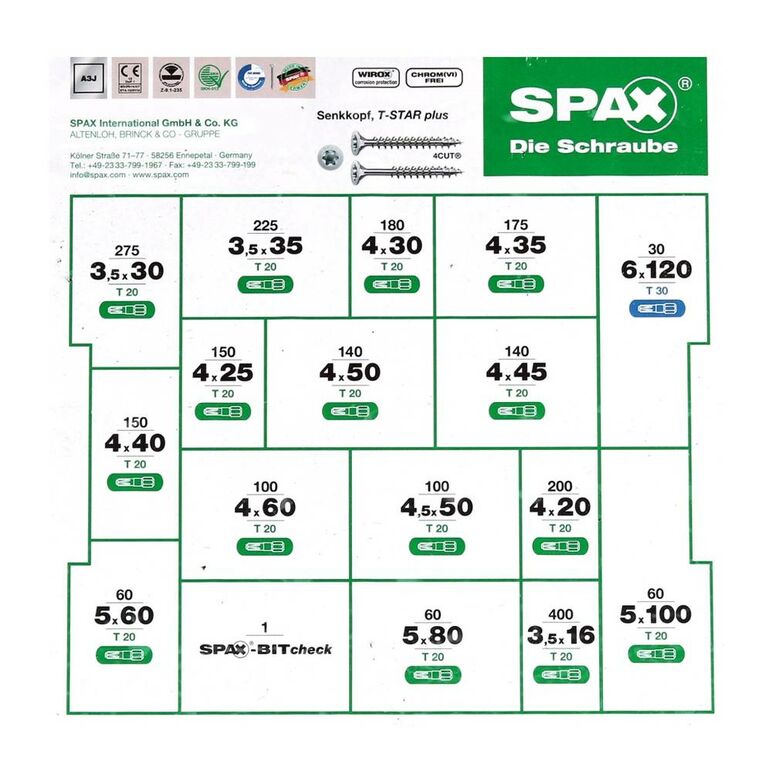 SPAX® Montagekoffer Schraubenset 2446 tlg. mit 16 Abmessungen, Senkkopf, T-STAR plus, 4CUT, WIROX in L-Boxx ( 5000009161019 ), image _ab__is.image_number.default
