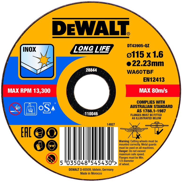 DeWalt DT43905 115 x 1.6mm EXTREME Cutting INOX, image 