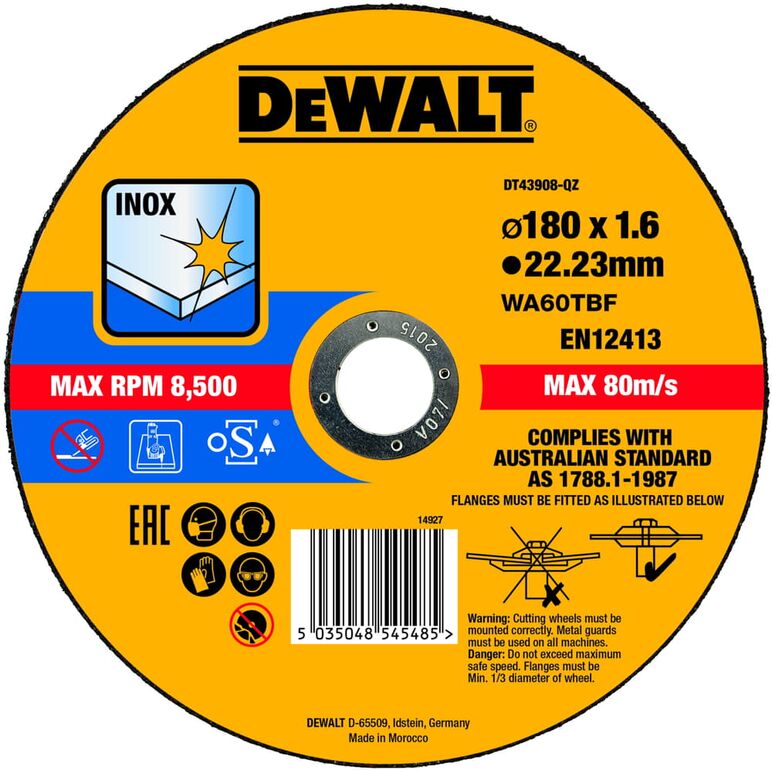 DeWalt DT43908 180 x 1.6mm EXTREME Cutting INOX, image 