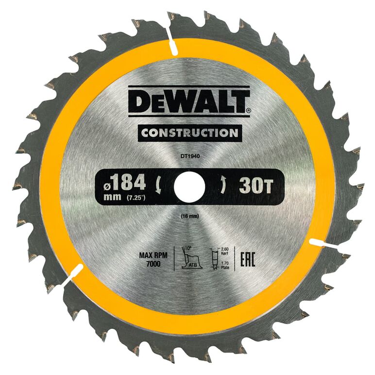 DeWalt DT1940 Kreissaegeblatt Handkr. 184/16mm 30WZ, image 