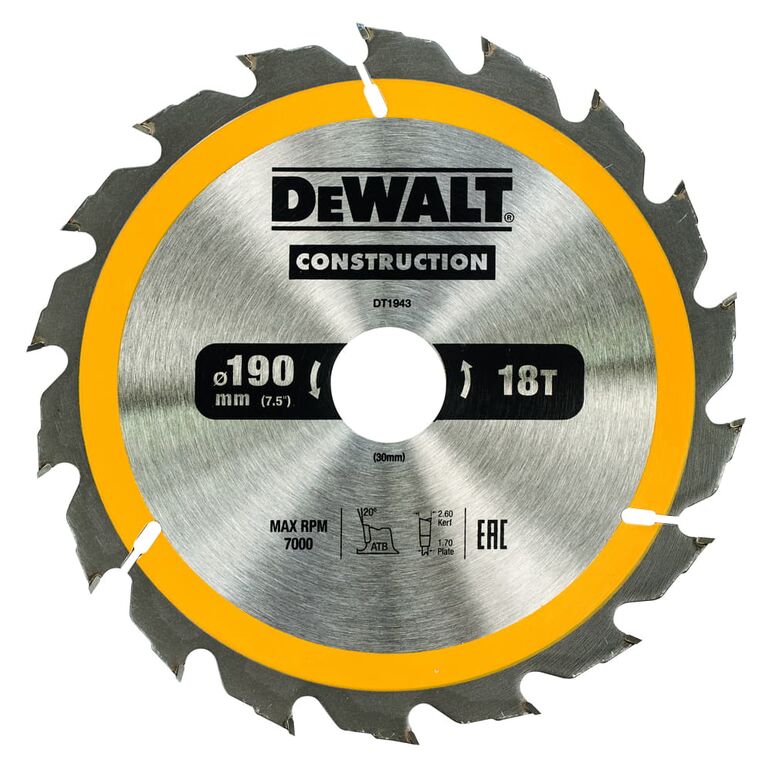 DeWalt DT1943 Kreissaegeblatt Handkr. 190/30mm 18WZ, image 