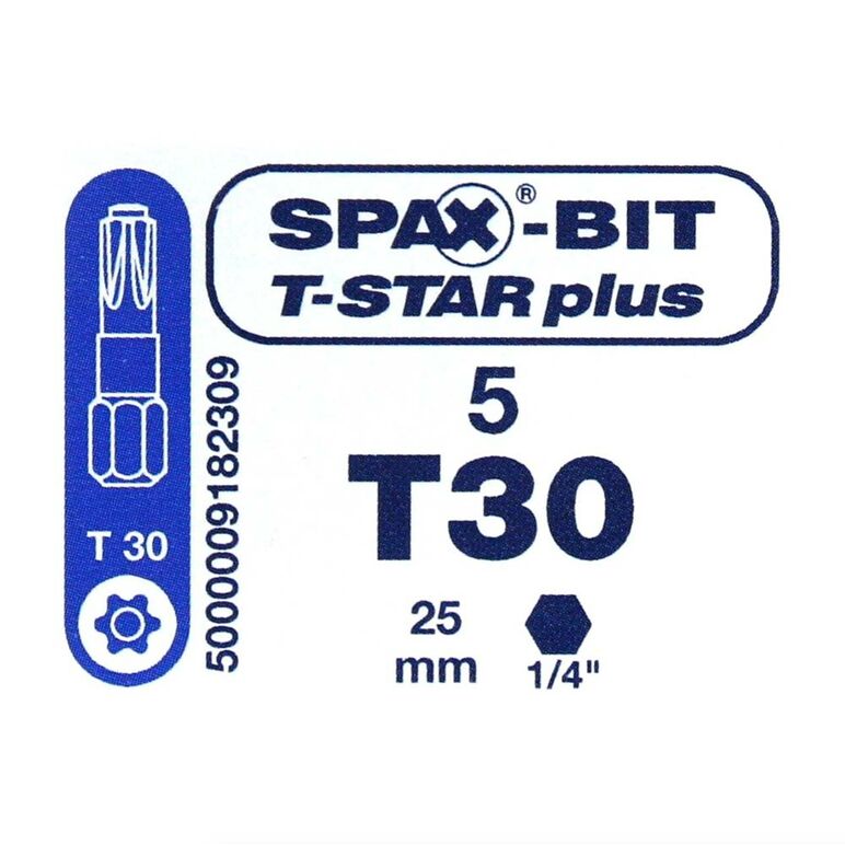 SPAX BIT T-STAR plus T30 - 6,4 x 25 mm, 5 Stück in der Dose ( 5000009182309 ), image _ab__is.image_number.default