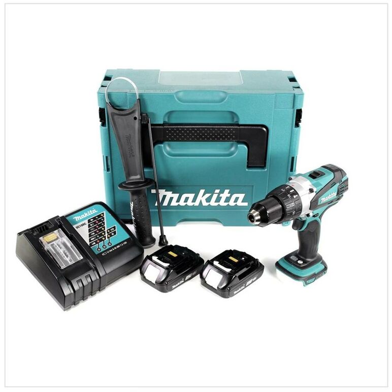 Makita DHP458SAJ Akku-Schlagbohrschrauber 18V Brushless 91Nm + Tiefenanschlag + 2x Akku 2,0Ah + Ladegerät + Koffer, image 